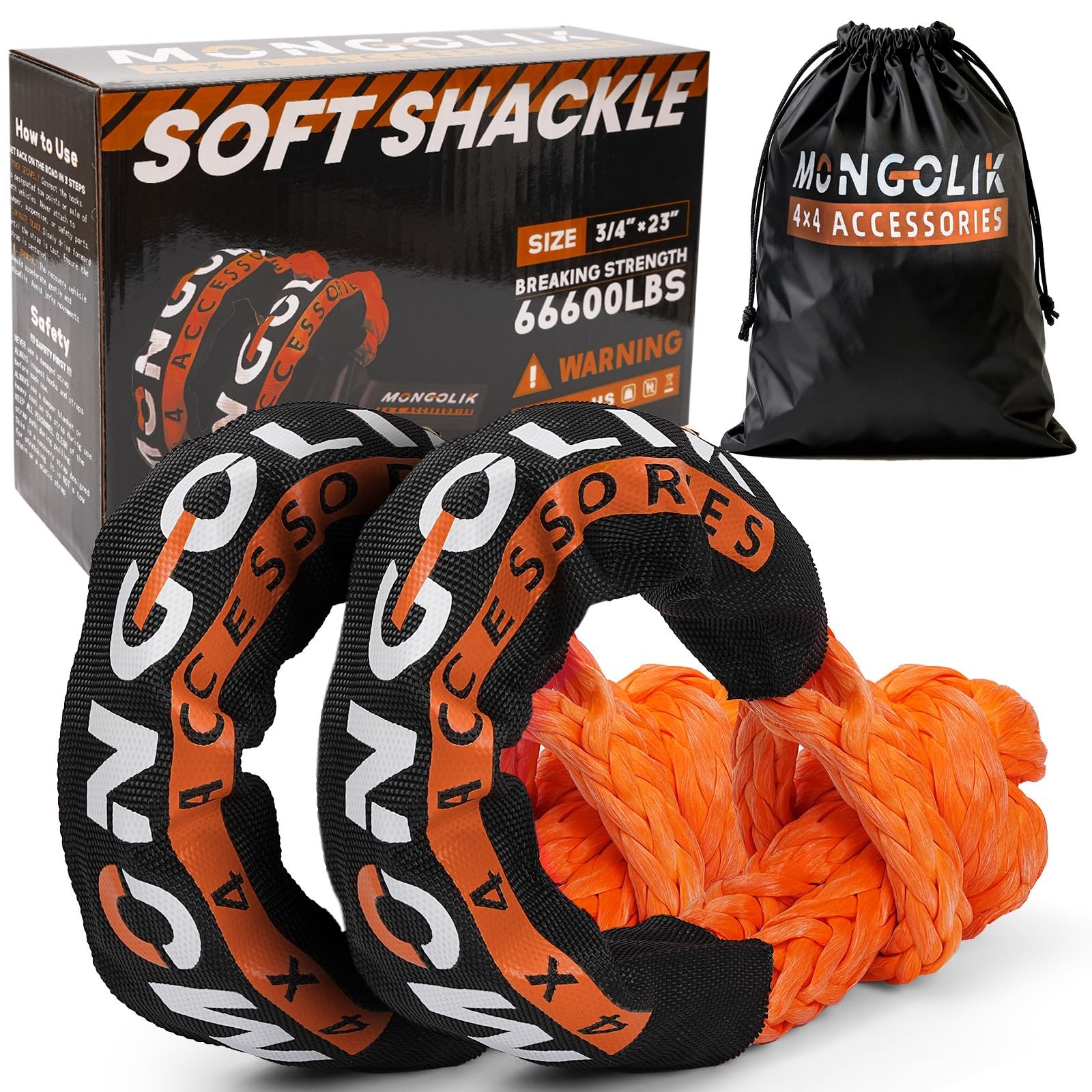 2PCS Synthetic Soft Shackle Rope 3/4 X 23Inch 66000LBS Max Break | Soft Shackle