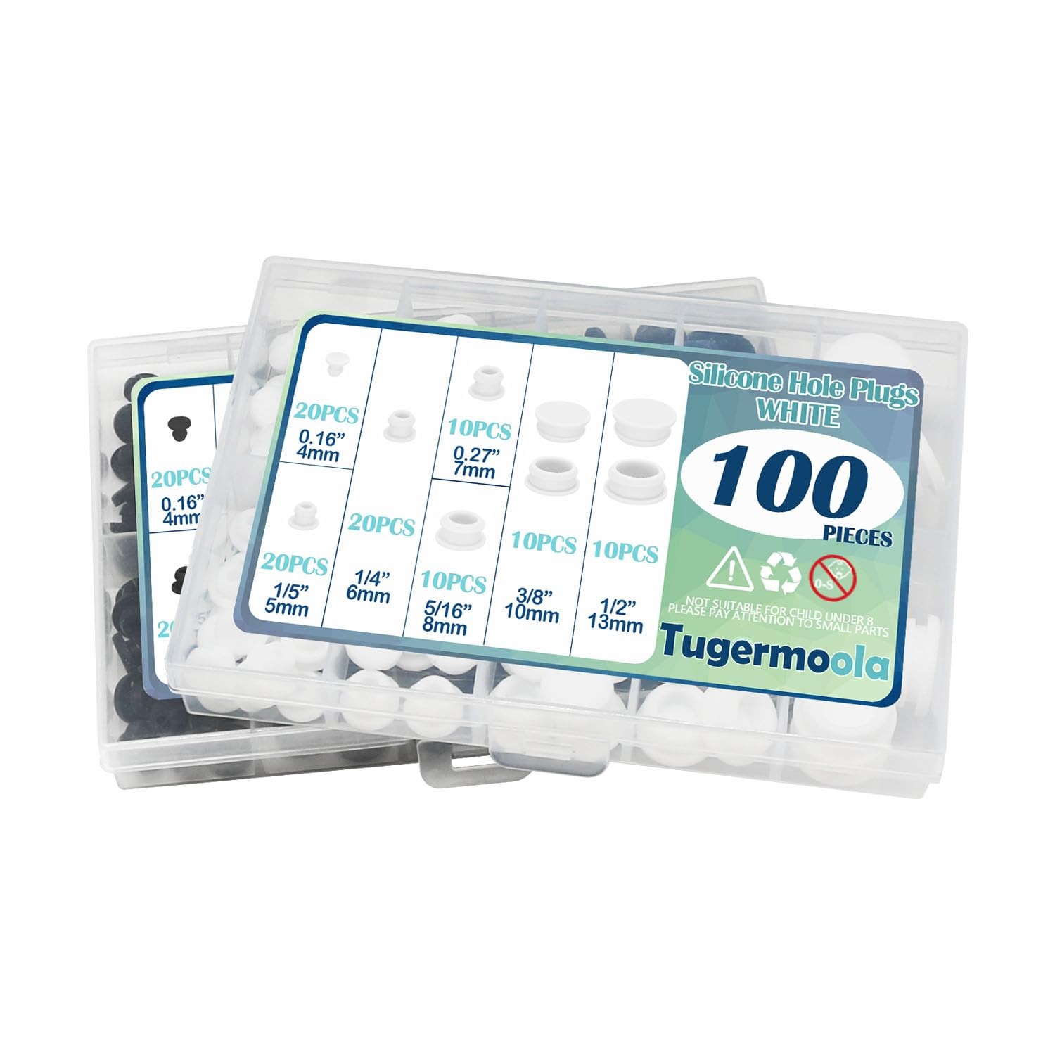 Tugermoola 100PCS 7 Sizes Small Rubber Hole Plugs KIT-7sizes, Black