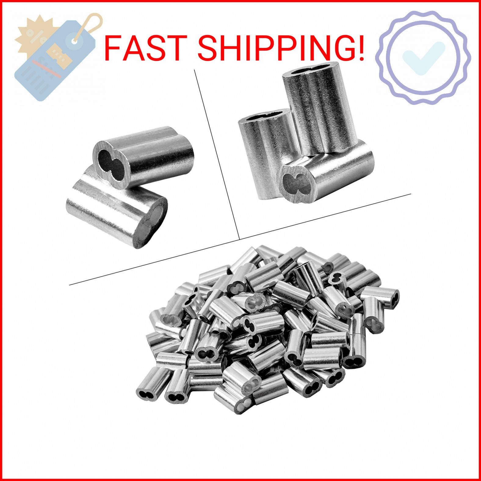 QDiShi 3/32″ (2.5mm) Aluminum Crimping Loop Sleeve for Wire Rope, Cable Ferrule