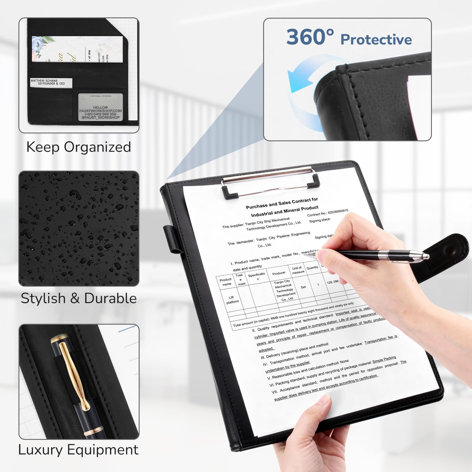 Professional Padfolio with Clipboard, Faux Leather Portfolio Folder Binder, L…