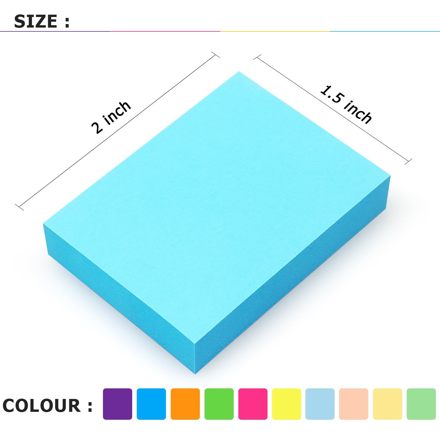 20 Pads Post It Notes 10 Colors 1.5 x 2 Inches Small Post It Notes 100 Sheets