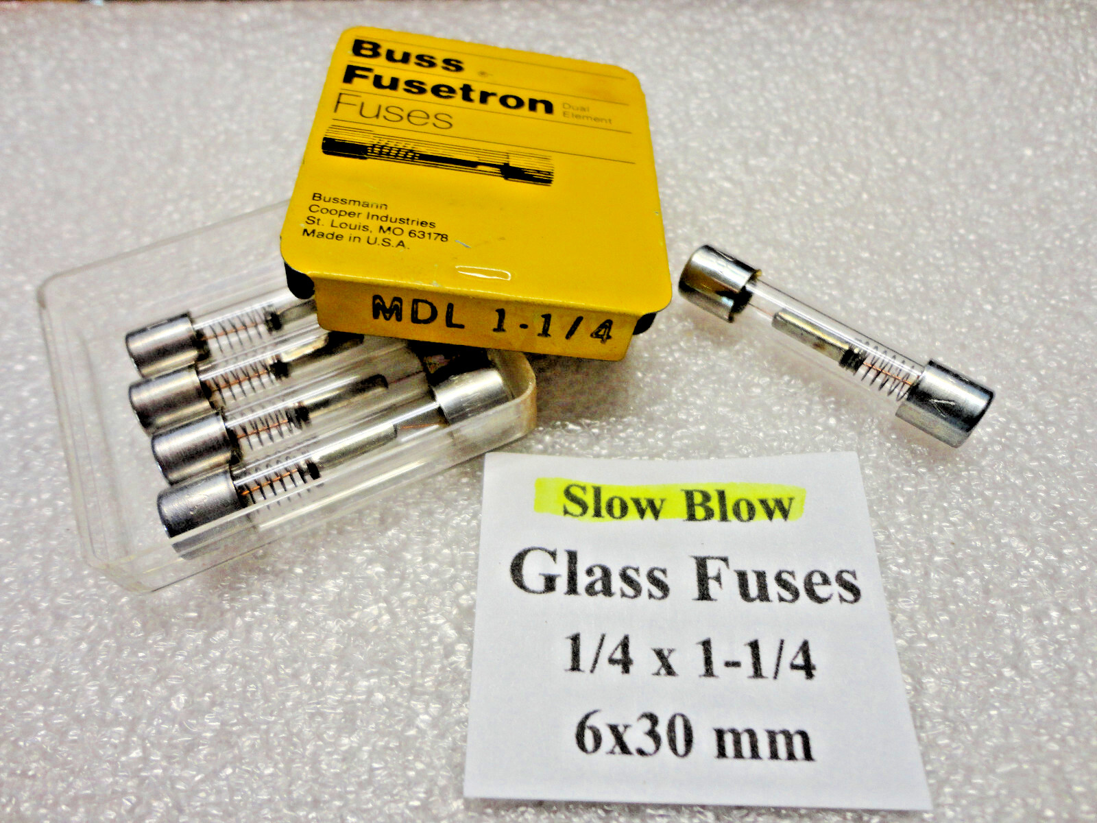 1-1/4 Amp Slow Blow Glass Fuses, 6 x 30mm 1/4 x 1-1/4 250 Volts, USA Fast Ship
