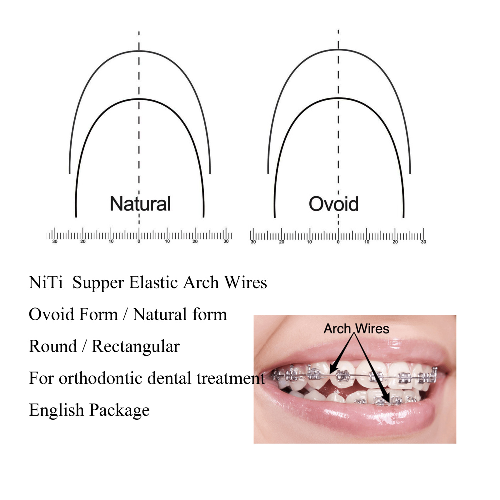 Dental Orthodontic Arch wire Ligature Ties Niti Elastic Ovoid Form Rubber Bands