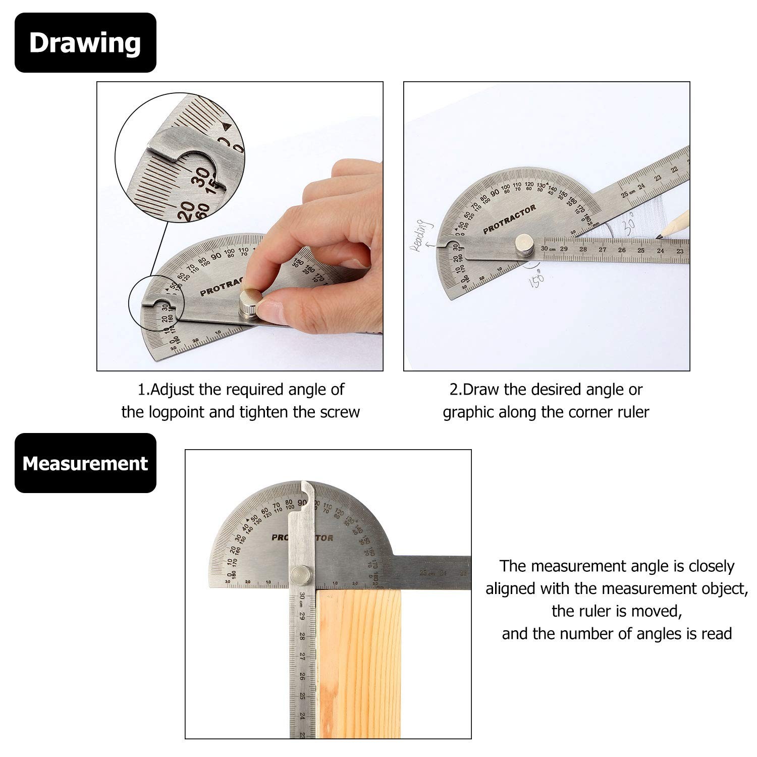 Angle Protractor Angle Finder Ruler Two Arm Stainless Steel Protractor Woodworki