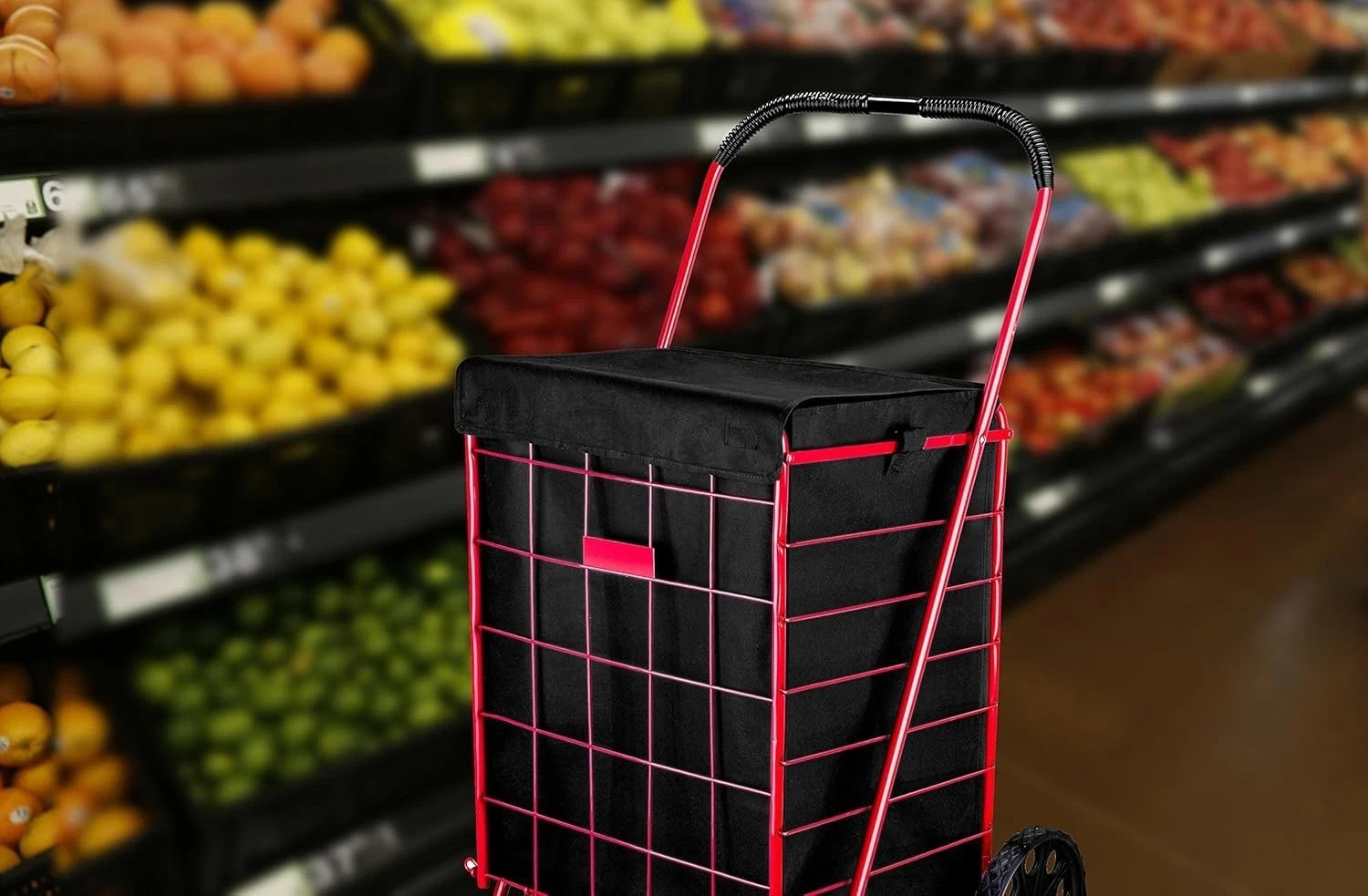 Folding Grocery Basket Cart Shopping Wheel Large Utility Laundry18″X15″X24″(BAG)