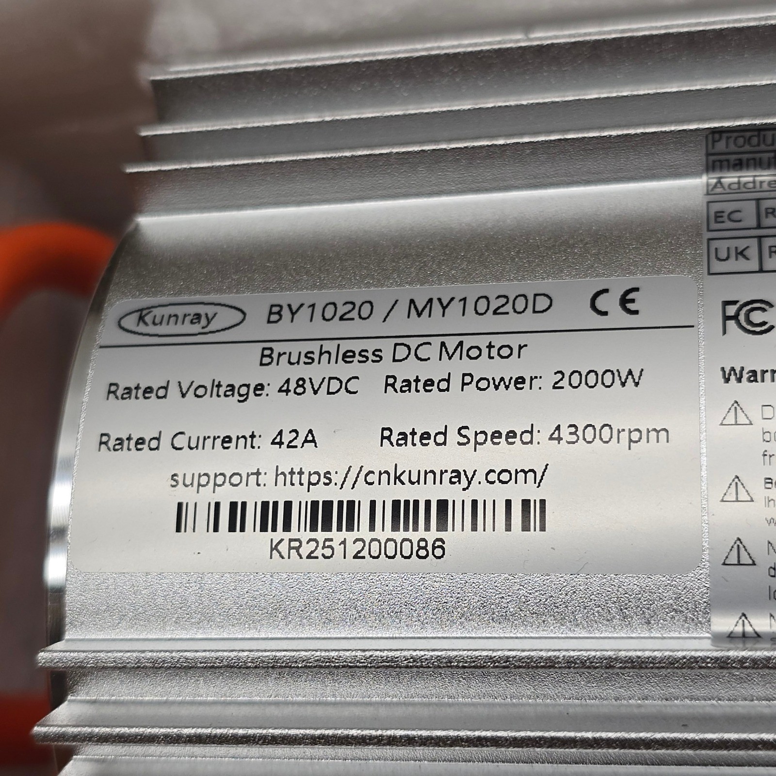 Kunray BY1020 MY1020D Brushless DC Motor 48V 2000W 4300RPM 42A Electric Scooter