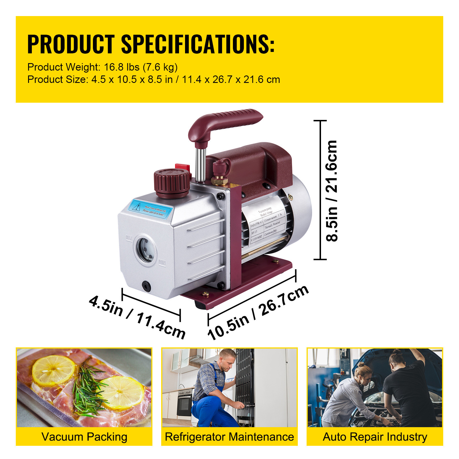 4.5 CFM Single-Stage Rotary Vacuum Pump HVAC/Auto AC 4.5CFM 1/3HP 1/4″ACME inlet