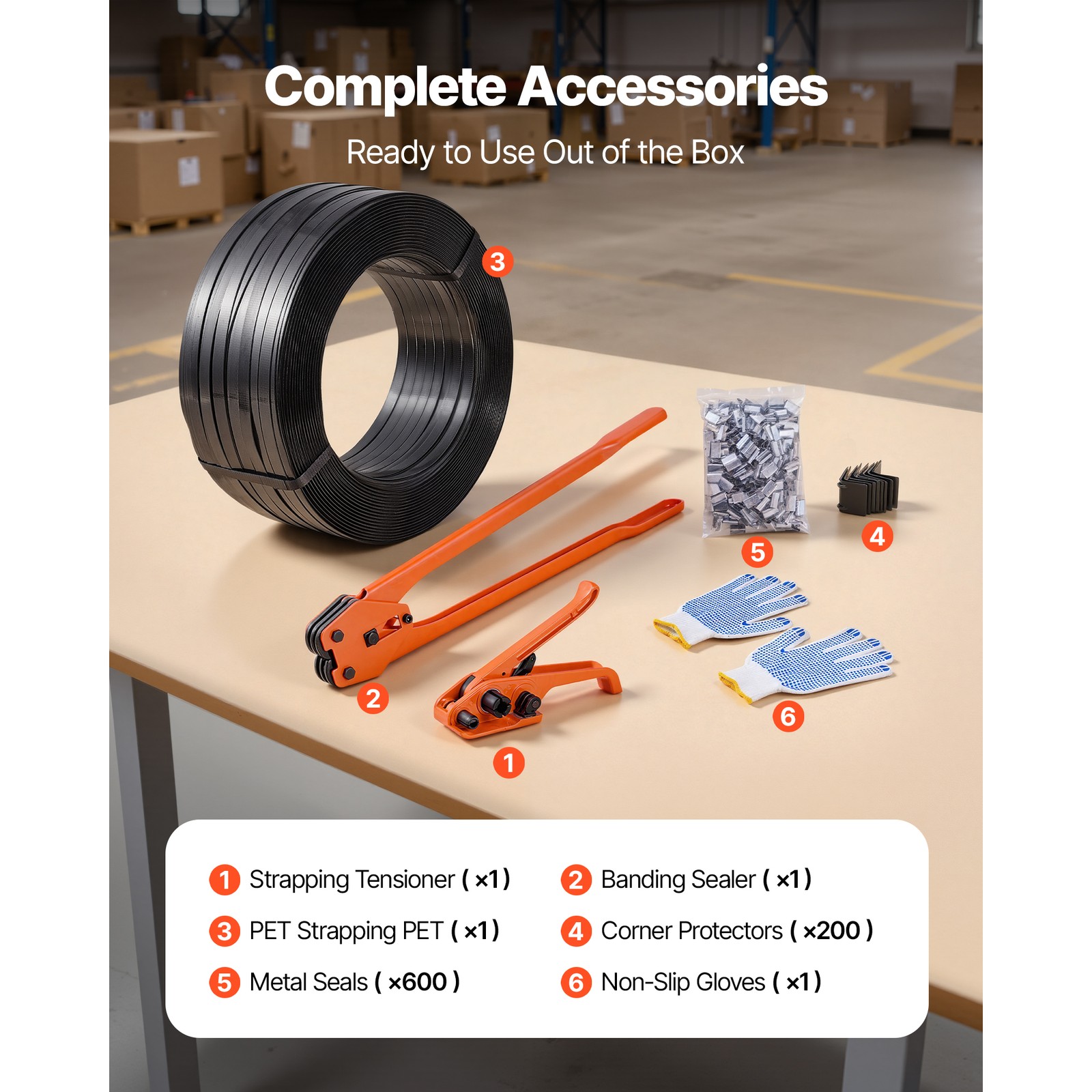 Uimoso PET Strapping Kit with 2000ft Band, 600 Seals, and 200 Edge Protectors