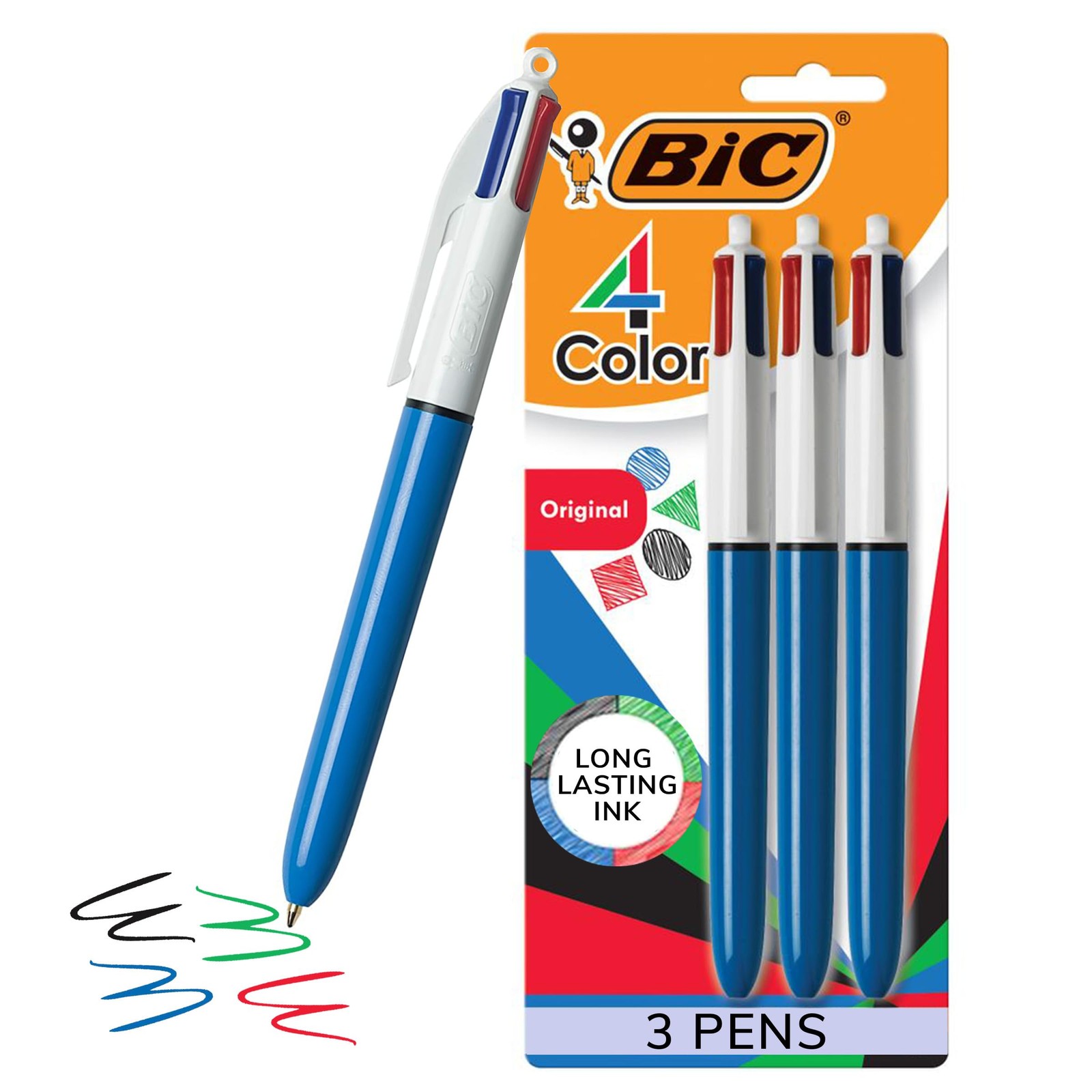 BIC 4-Color Original 3 Count (Pack of 1), 4 Colors (Assorted – Original)