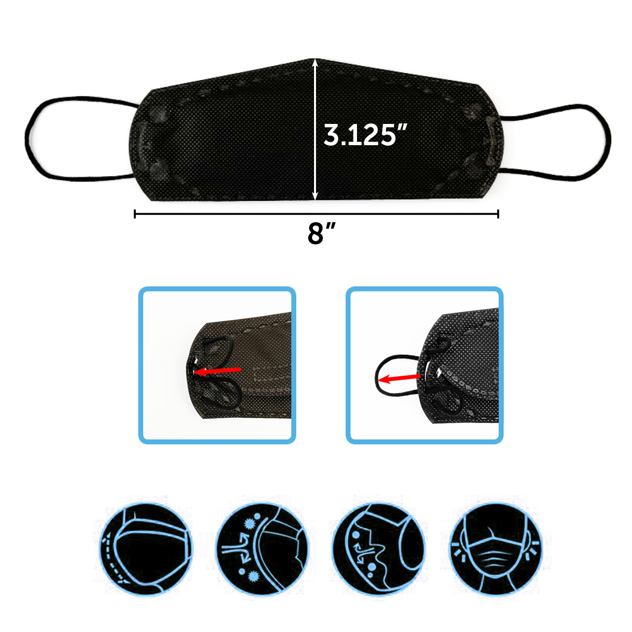 10-100 PCS KF94 BLACK Face Mask Safety Protective Adult Individual Pack