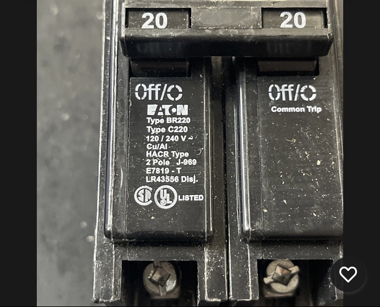 Eaton BR120 20 Amp Single Pole Circuit Breaker