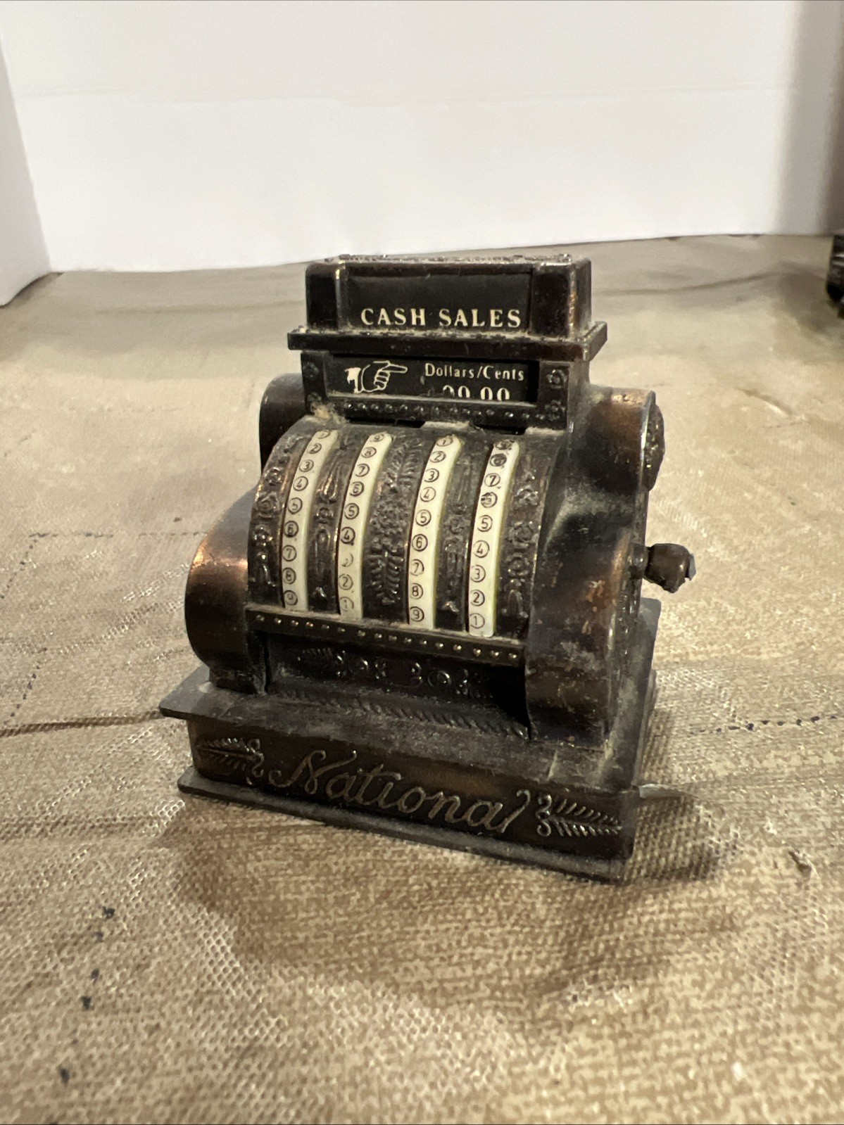 Vintage Metal Pencil Sharpener Old Fashioned National Cash Register 2″ Hong Kong