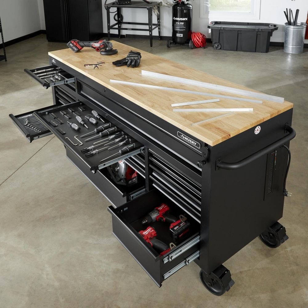 72 In. W X 24 In. D Heavy Duty 18-Drawer Mobile Workbench Cabinet with Adjustabl