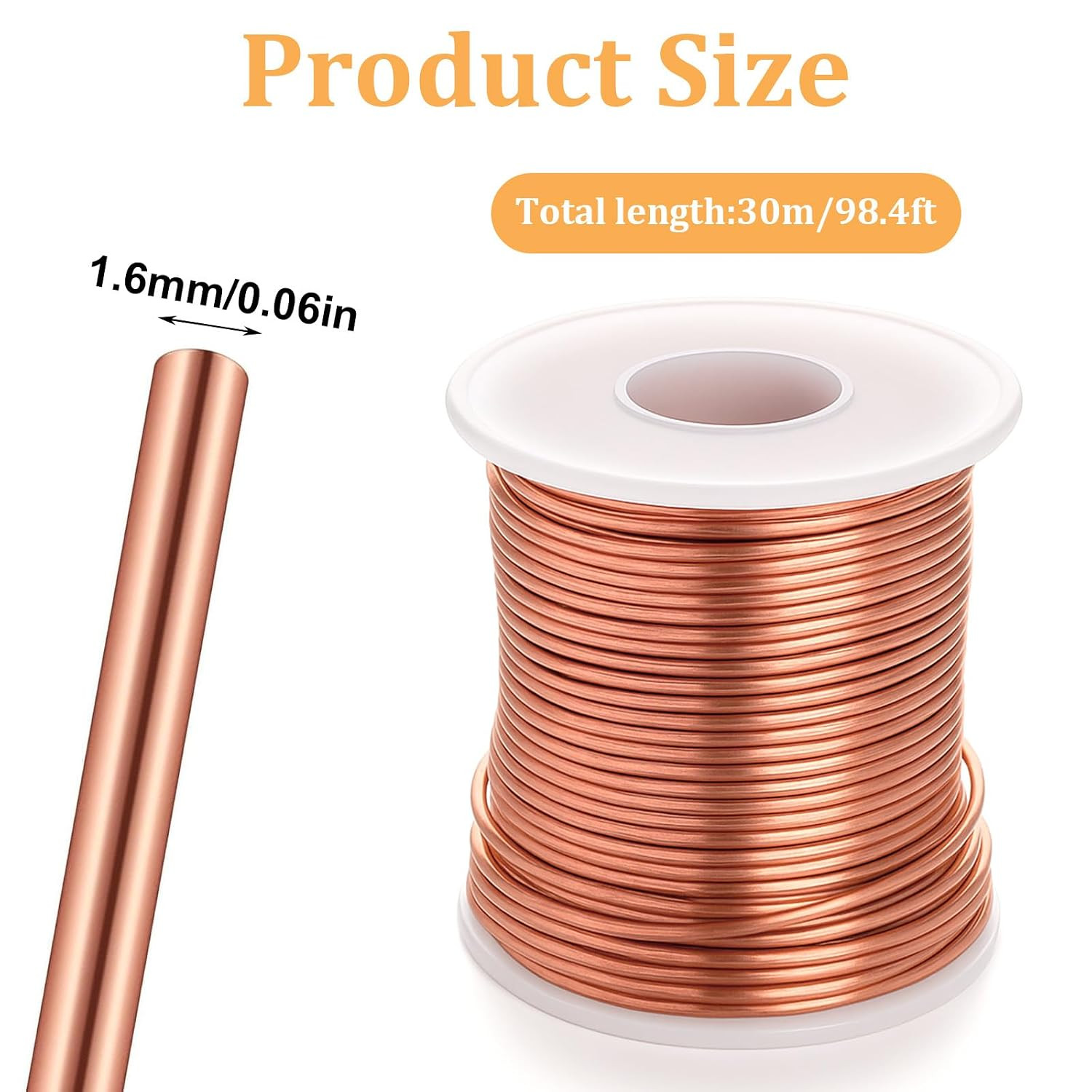 14 Gauge Bare Copper Wire 1.6mm 98ft Dead Soft Solid 1lb Spool Electroculture
