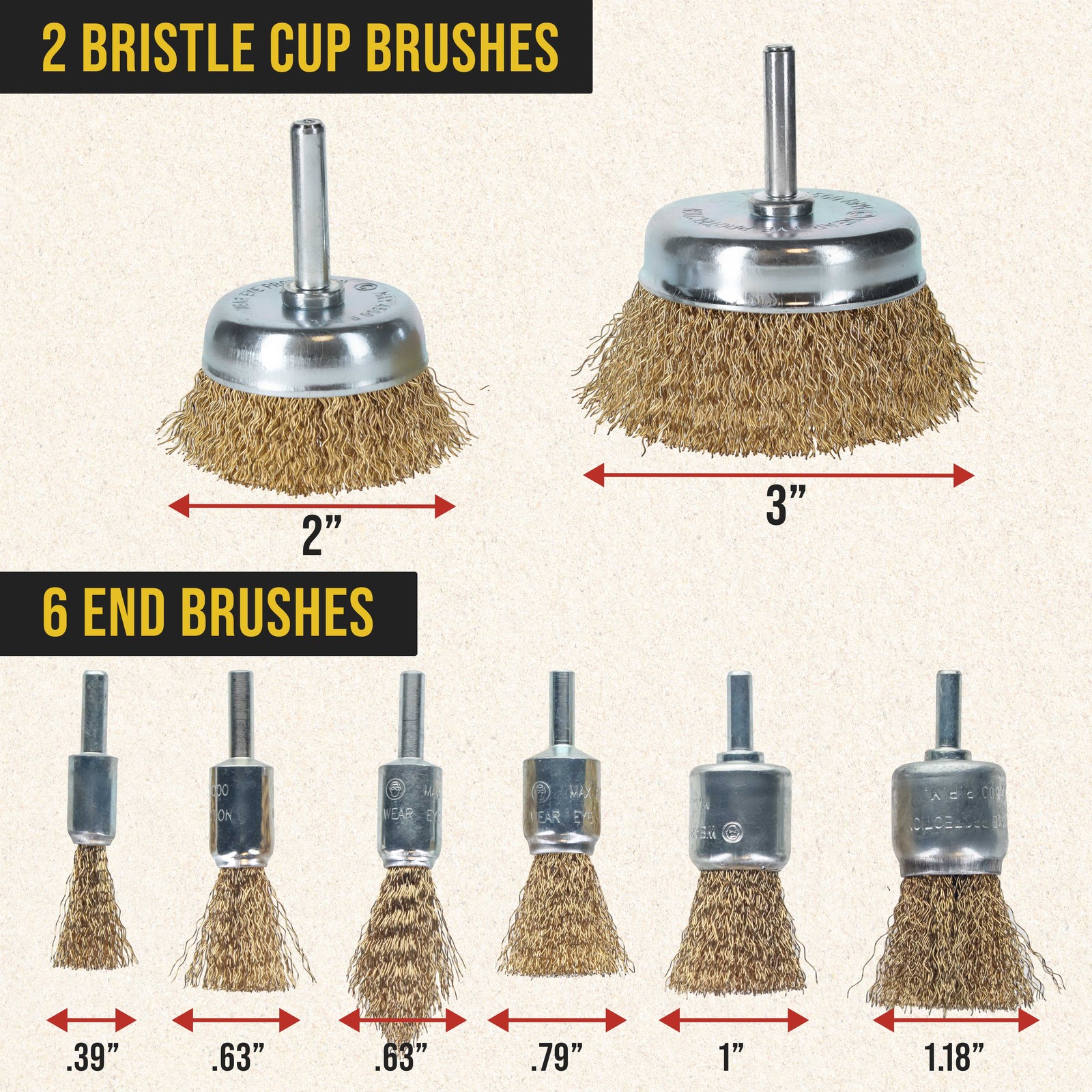 12-Piece Abrasive Brass-Coated Wire Wheel, Cup & End Brush Set, 1/4″ Drill Shank