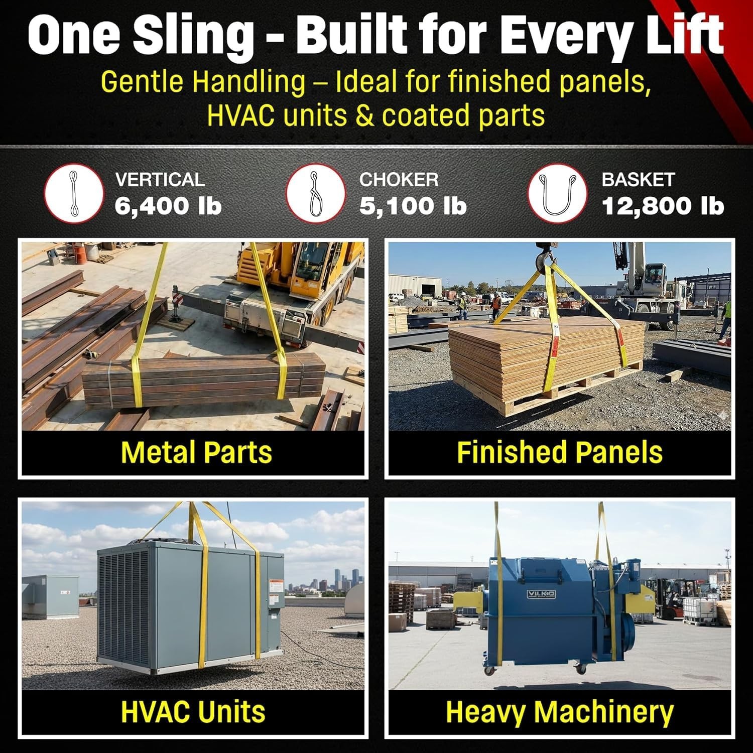 Heavy Duty 2in x 4ft Nylon Lifting Sling with 12,800 lbs Capacity, Made in USA
