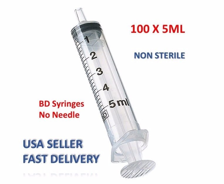BD 100 5ML New Syringes Only Luer Slip Tip NoNeedle NON-STERILE