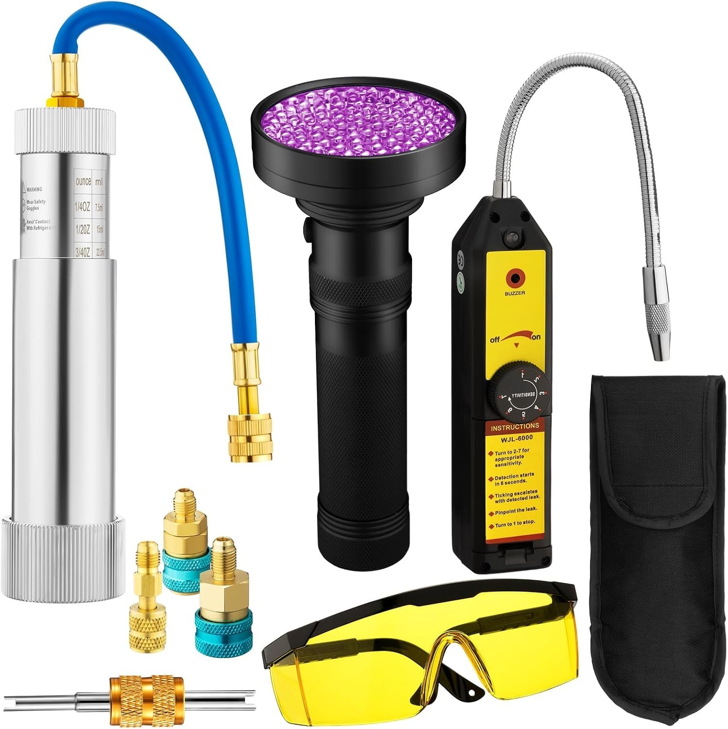 Comprehensive AC Leak Detection Kit – R134a, R1234yf Compatible, UV Dye Included