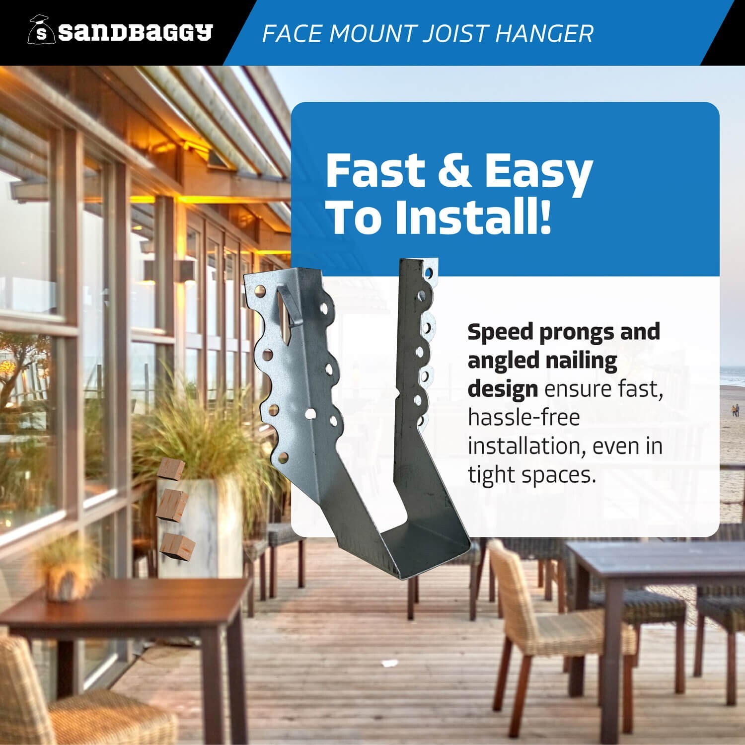 Sandbaggy Face Mount Joist Hanger for 2×6 and 2×8 Nominal Lumber (Galvanized)