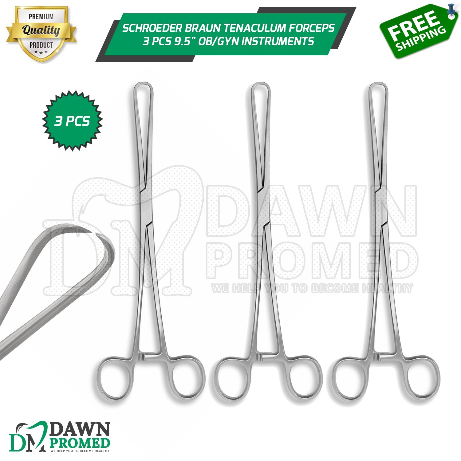 Schroeder Braun Tenaculum Uterine Forceps 3 Pcs 9.5″ OB/GYN Inst German Grade