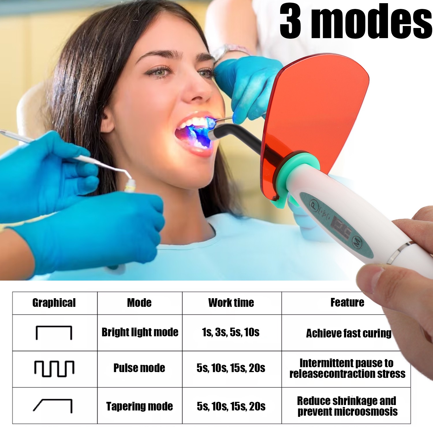 Dental Wireless Cordless LED Cure Curing Light Lamp 2000mw 5W Tool Resin Cure