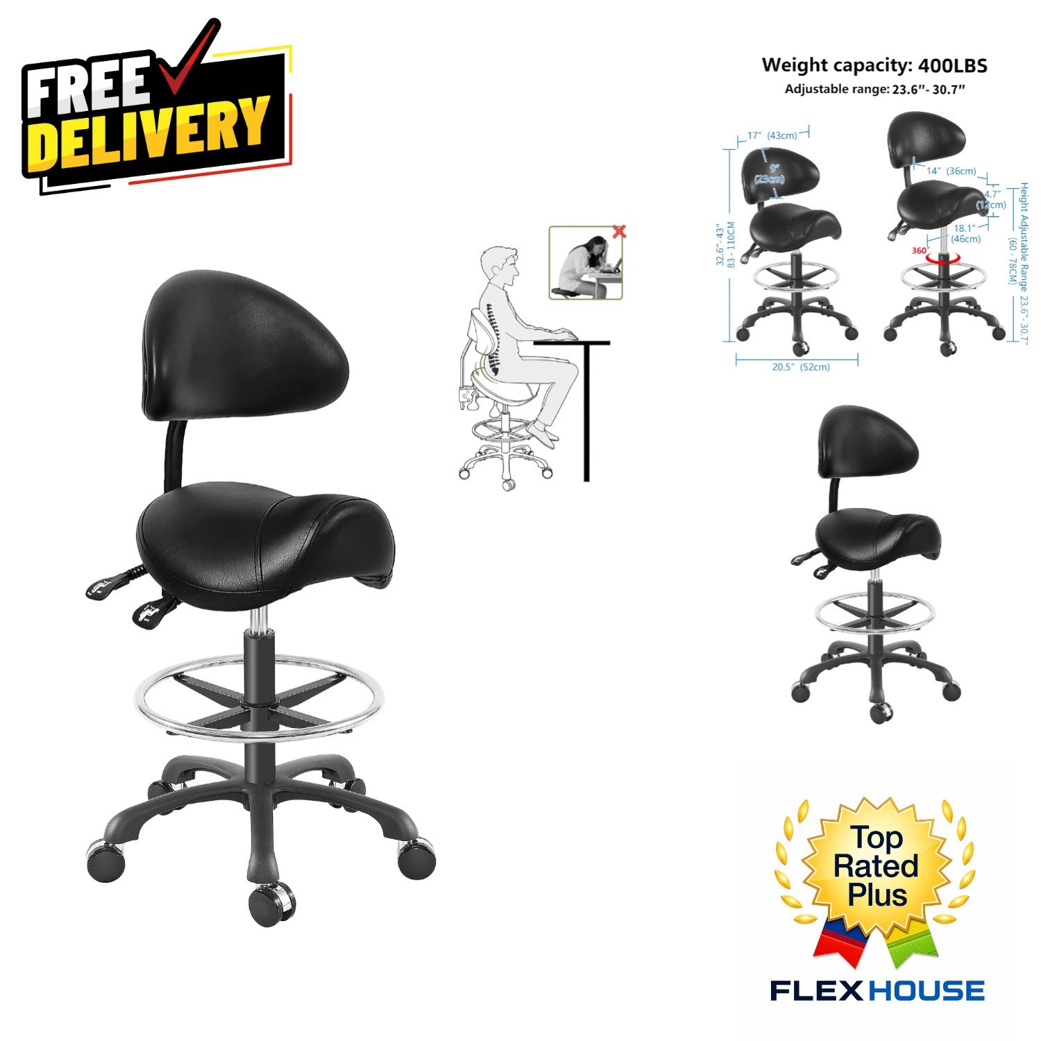 Oversized Ergonomic Drafting Chair with Backrest & Footrest – 400 lbs Capacity