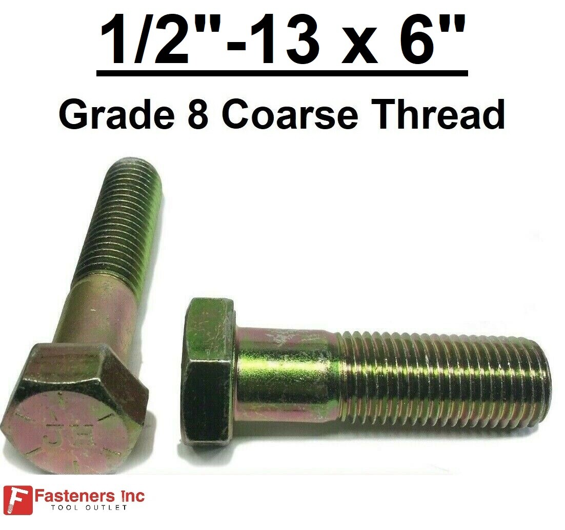 1/2-13 x 6″ (PT) Hex Bolt Yellow Zinc Plated Grade 8 Cap Screw Coarse Thread