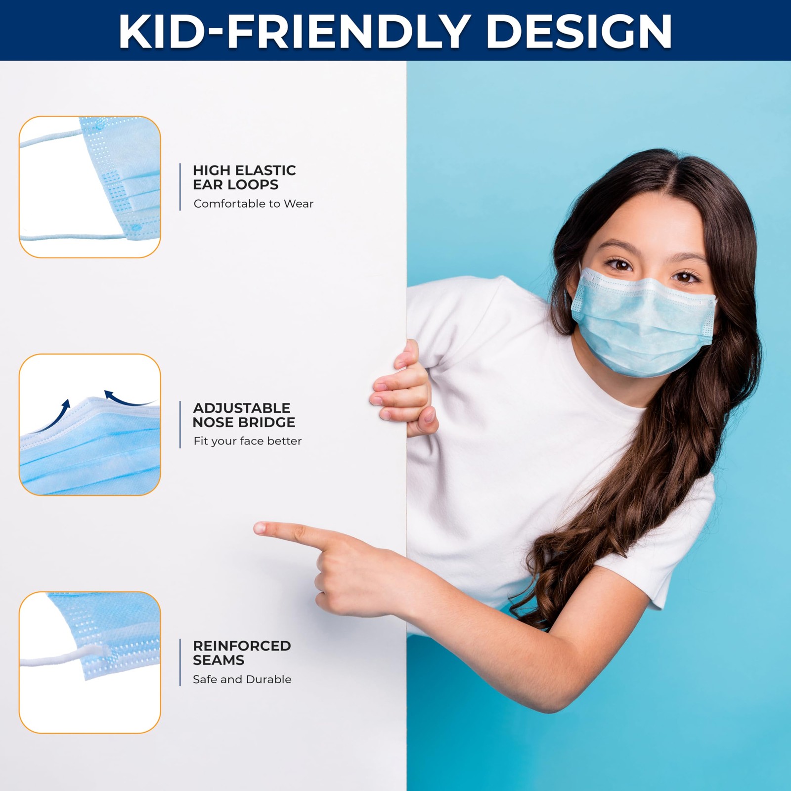 SereneLife SLKDPLY50 50 Pcs. Kids Disposable Face Masks – 3 Layer Protection