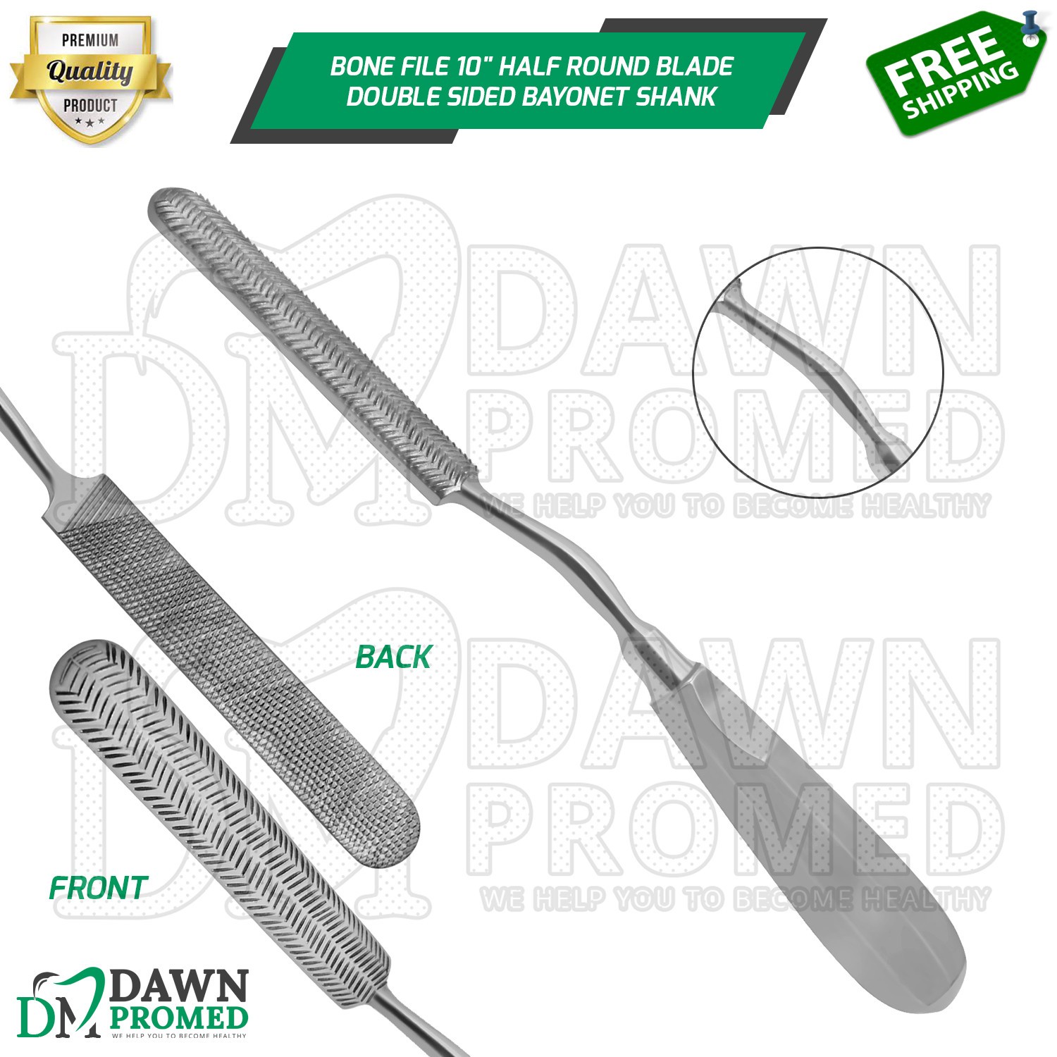 Bone File 10″ Half Round Double Sided Bayonet Shank Orthopedic Instruments