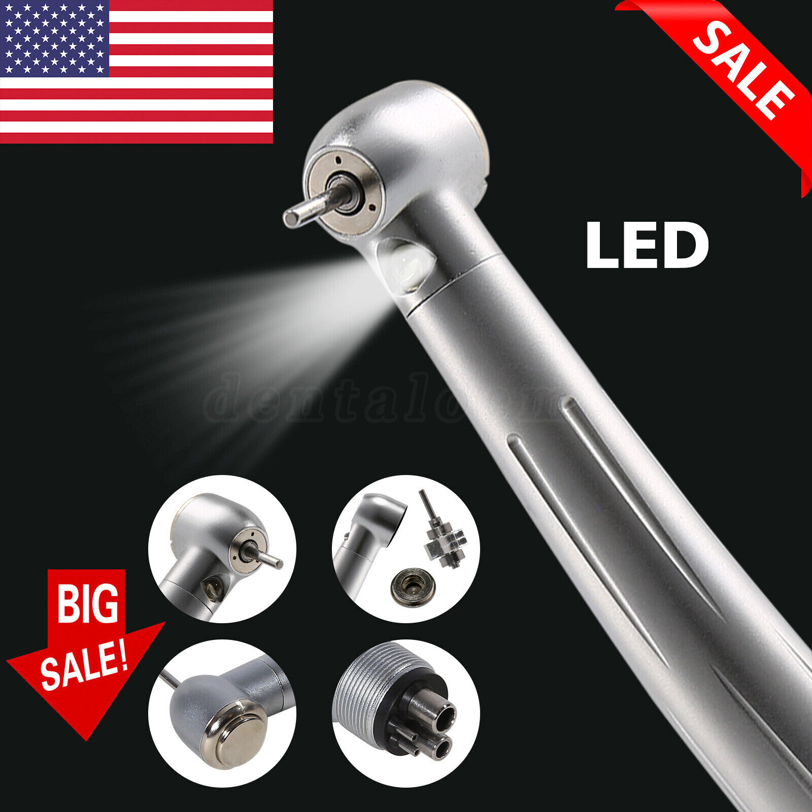 Dental 4 Hole LED E-generator Fiber Optic High Speed Handpiece Turbine PDM USA