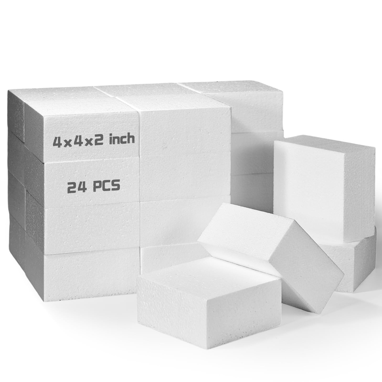 24 PCS Craft Foam Blocks 4x4x2 Inch White Styrofoam Bricks Sculpting DIY