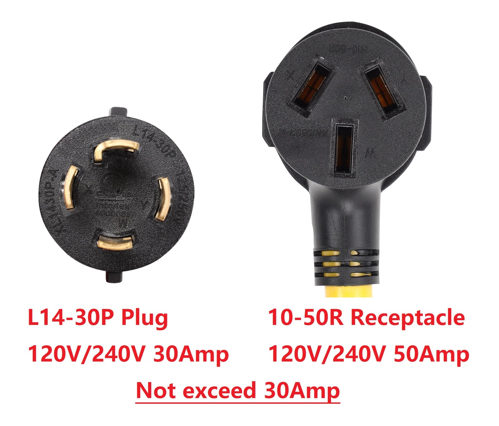 NEMA L14-30P to 10-50R ETL Listed 120V/240V 30 Amp 4 Prong Twist Lock Male Pl…