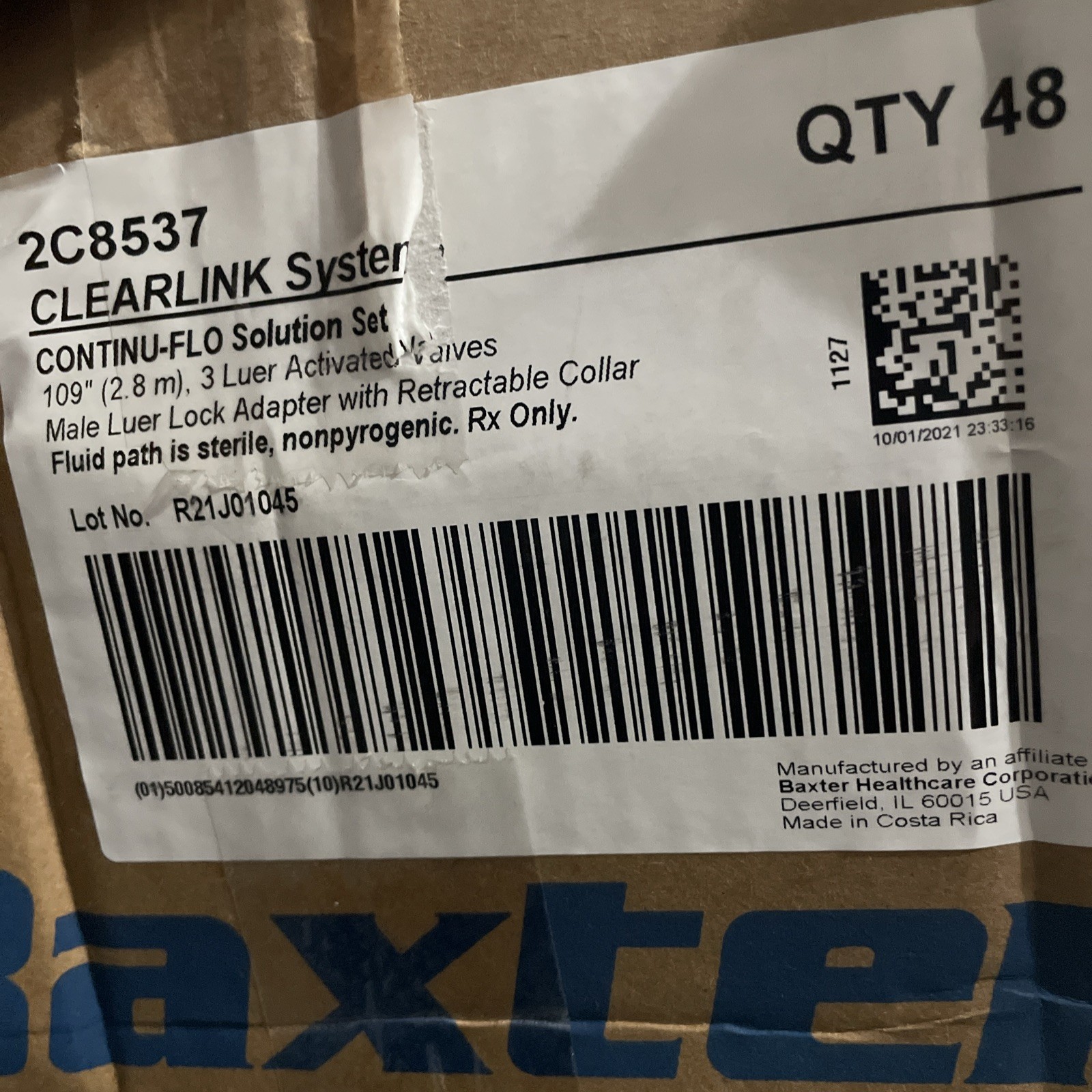 48 CASE Baxter 8537 Clearlink System CONTINU-FLO solutions Set 109”