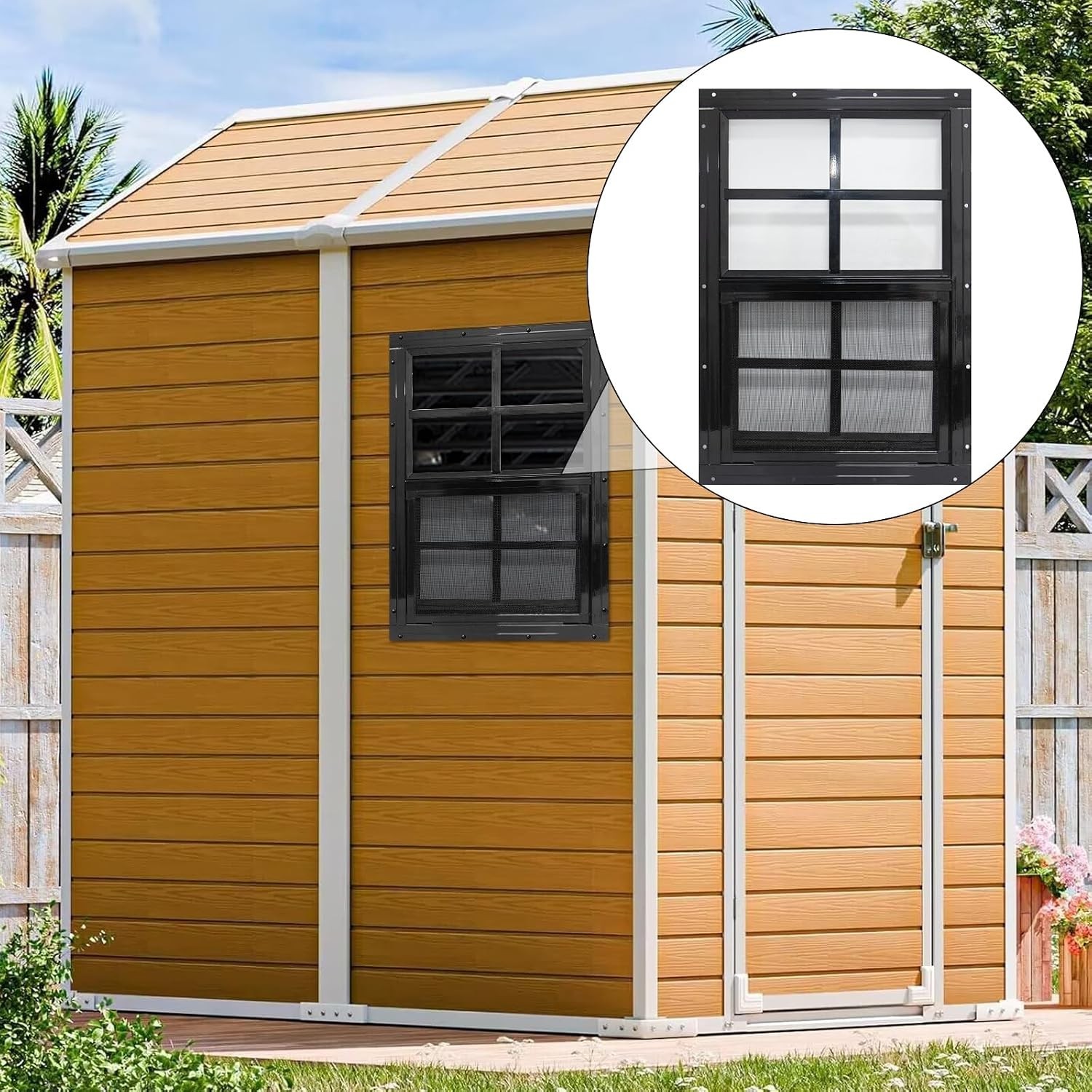 2 Pack Shed Windows with Black Frame, 18x 23 Flush Mount Small Window with Tempe