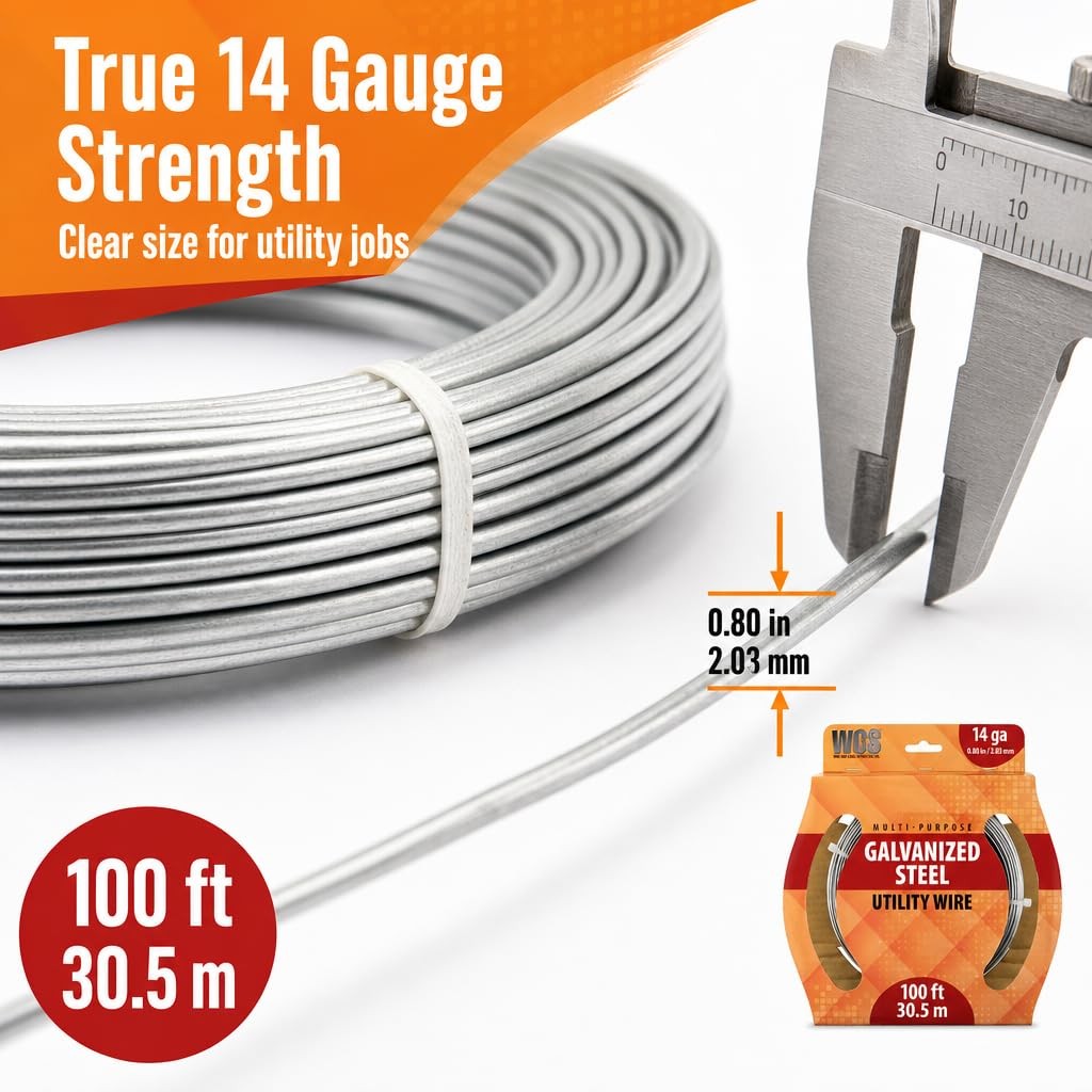 Galvanized Steel Utility Wire 14 Gauge SWG .080 Inch 2.032mm 100 Ft 30.5m Coil