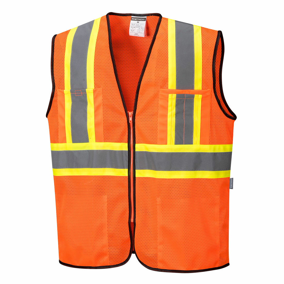 Portwest US381 Frisco Hi-Vis Contrast Reflective Safety Mesh Zipper Vest ANSI