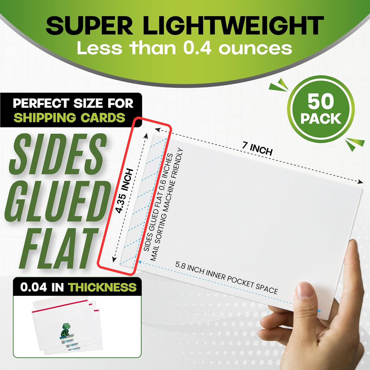 50 Pack Trading Card Mailers, 7″ x 4.35″ Semi-Rigid Envelope for Shipping