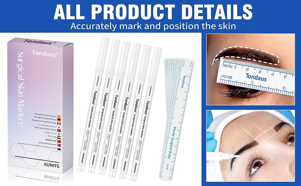 6Pcs Professional Surgical Tip Skin Marker Pen White Stencil Markers Pen with