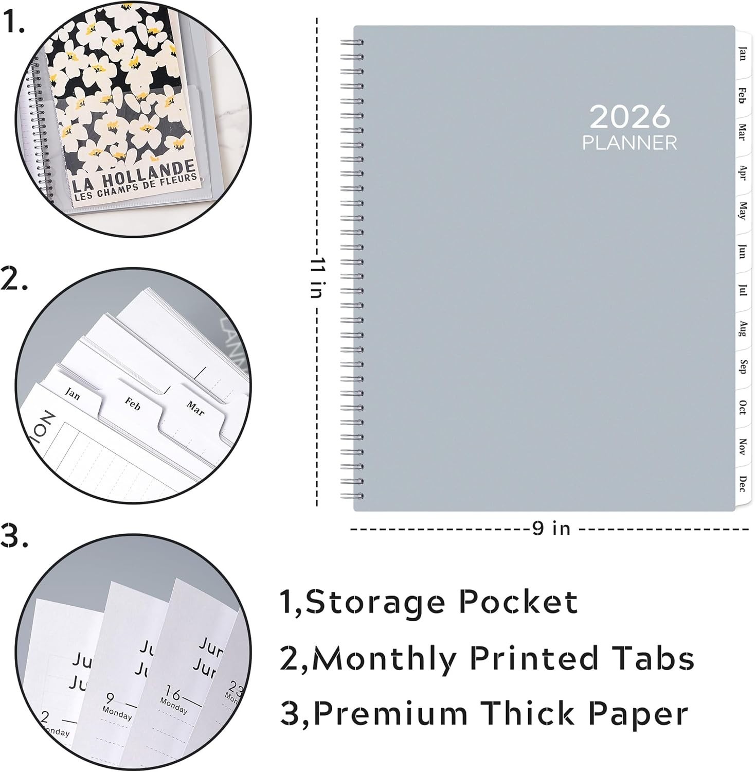 2026 Planner – January 2026 – December 2026, 9″ x 11″ Weekly Monthly Planner …