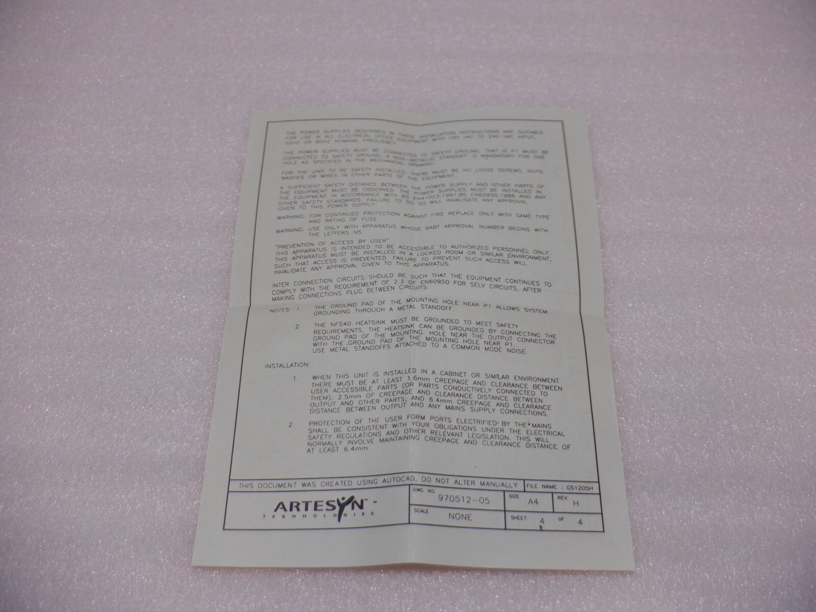 ARTESYN NFS40-7610 OPEN FRAME AC/DC CONVERTER 5.1V +/-15V 40W POWER AUP