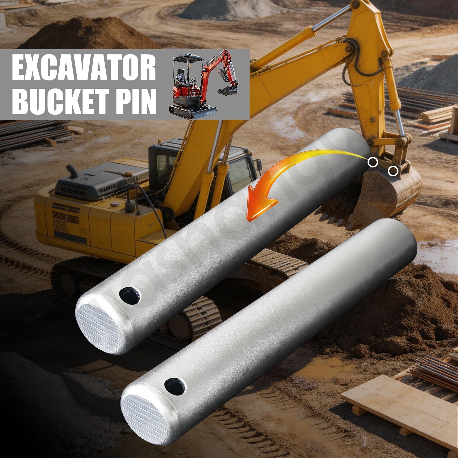 1 Pair of New Mini Excavator Bucket Pins 35mm X 225mm