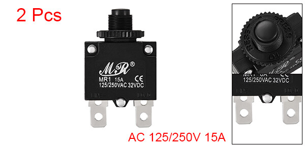 2pcs Overload Protector AC 125/250V 15A Push Button Reset Circuit Breaker
