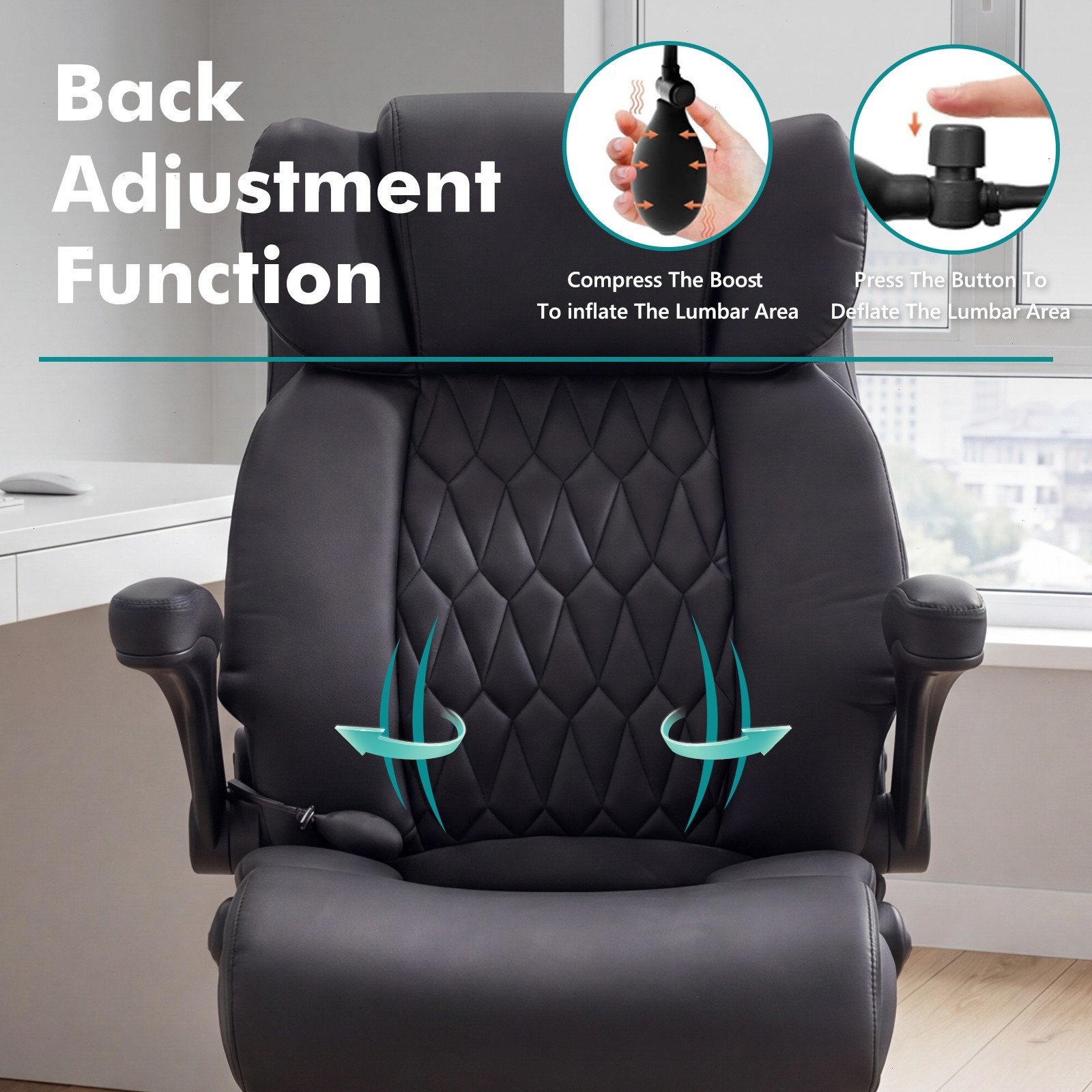 Big and Tall Office Chair 500LBS Flip Up Arms Adjustable Lumbar Support Black