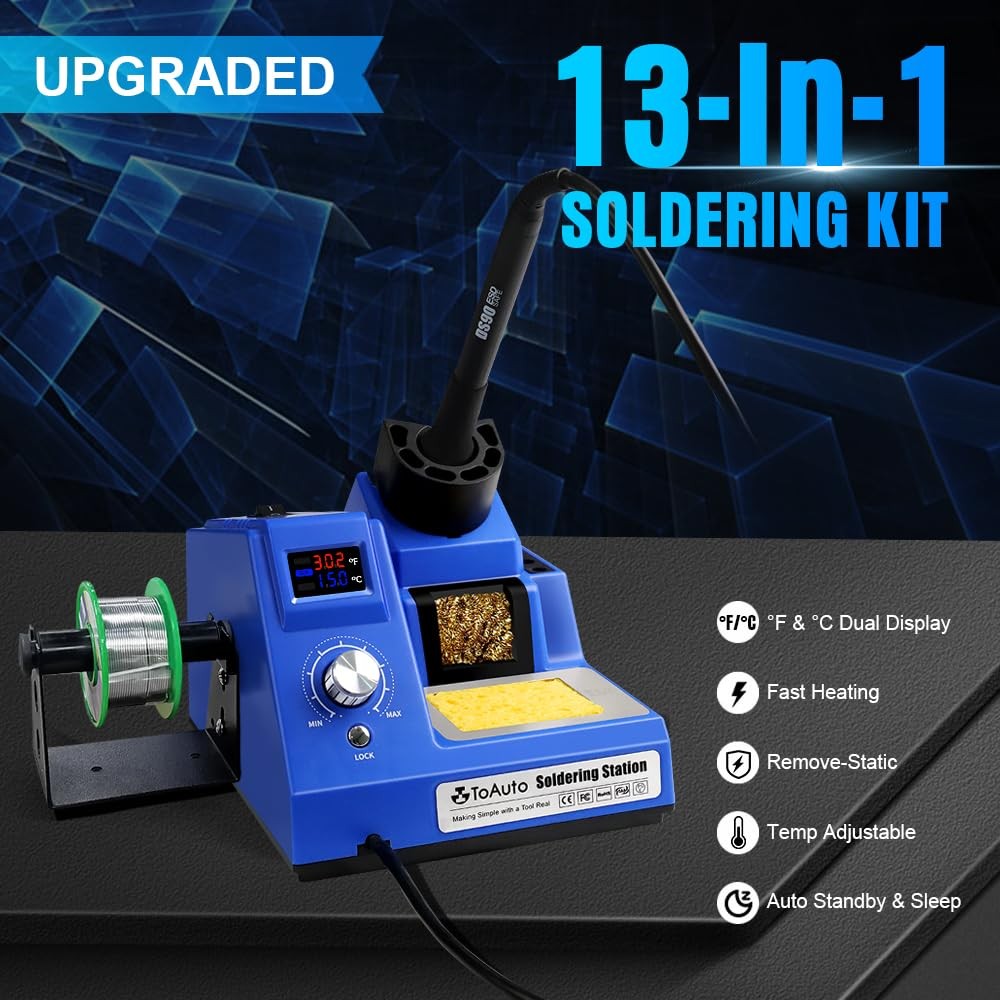 TOAUTO DS90 Soldering Station-°F & °C Dual Digital Display Soldering Iron Statio