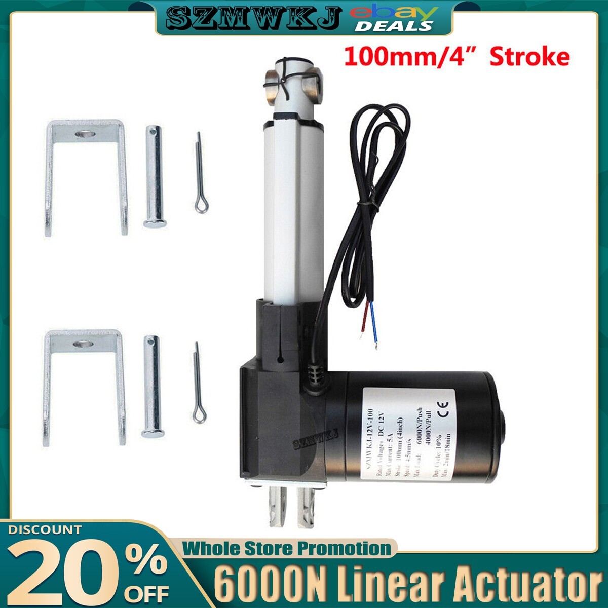 Heavy Duty 6000N 1320Lbs Lift DC 12V Linear Actuator Motor Stroke 100mm 4″ inch