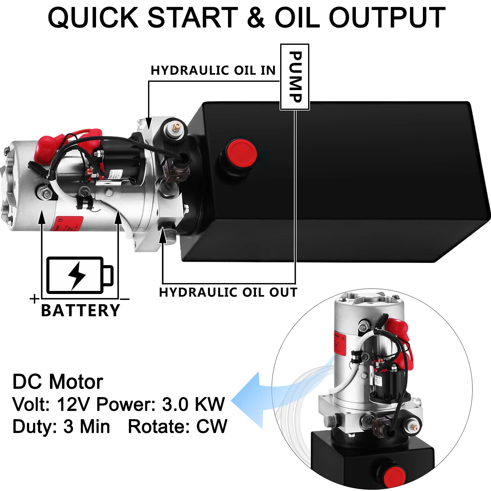 10L Vehicle-Mounted Hydraulic Pump 10-Quart Single-Acting Hydraulic Pump 12VDC