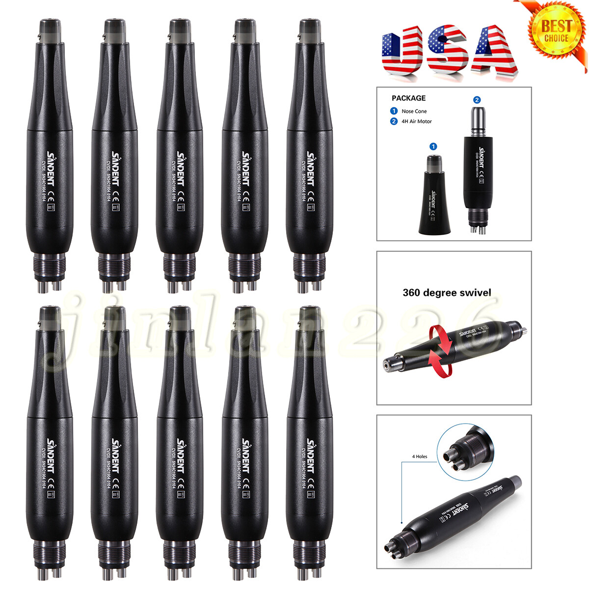 Dental Hygiene Prophy Handpiece Mini 4:1 Straight Nose Cone HP Air Motor 4Hole