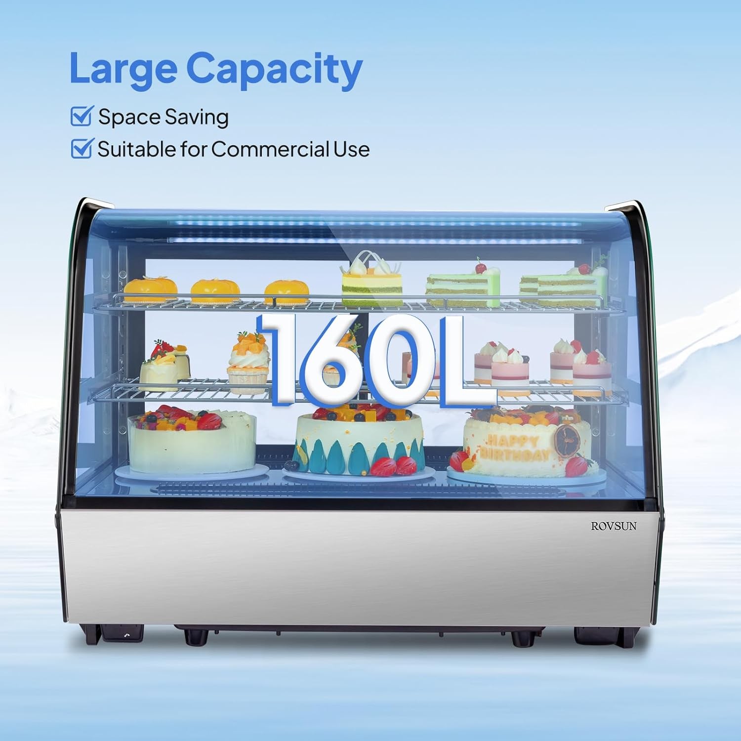 Refrigerated Display Case, 5.7 Cu.Ft./160L, Countertop Pastry Display Showcase