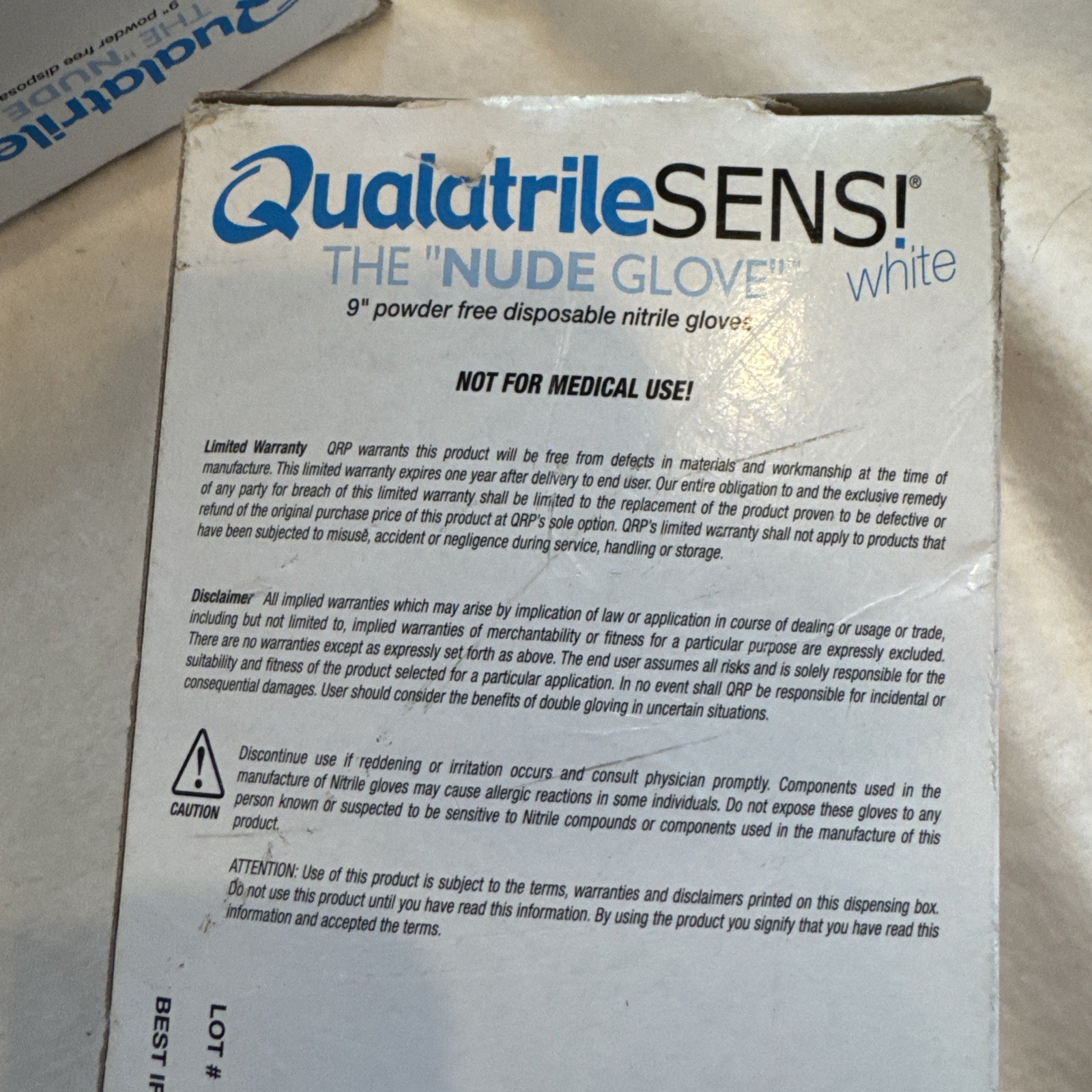 2 Quala Nitrile Exam Gloves, Non-Sterile, Powder-Free White Nude Glove Sz M