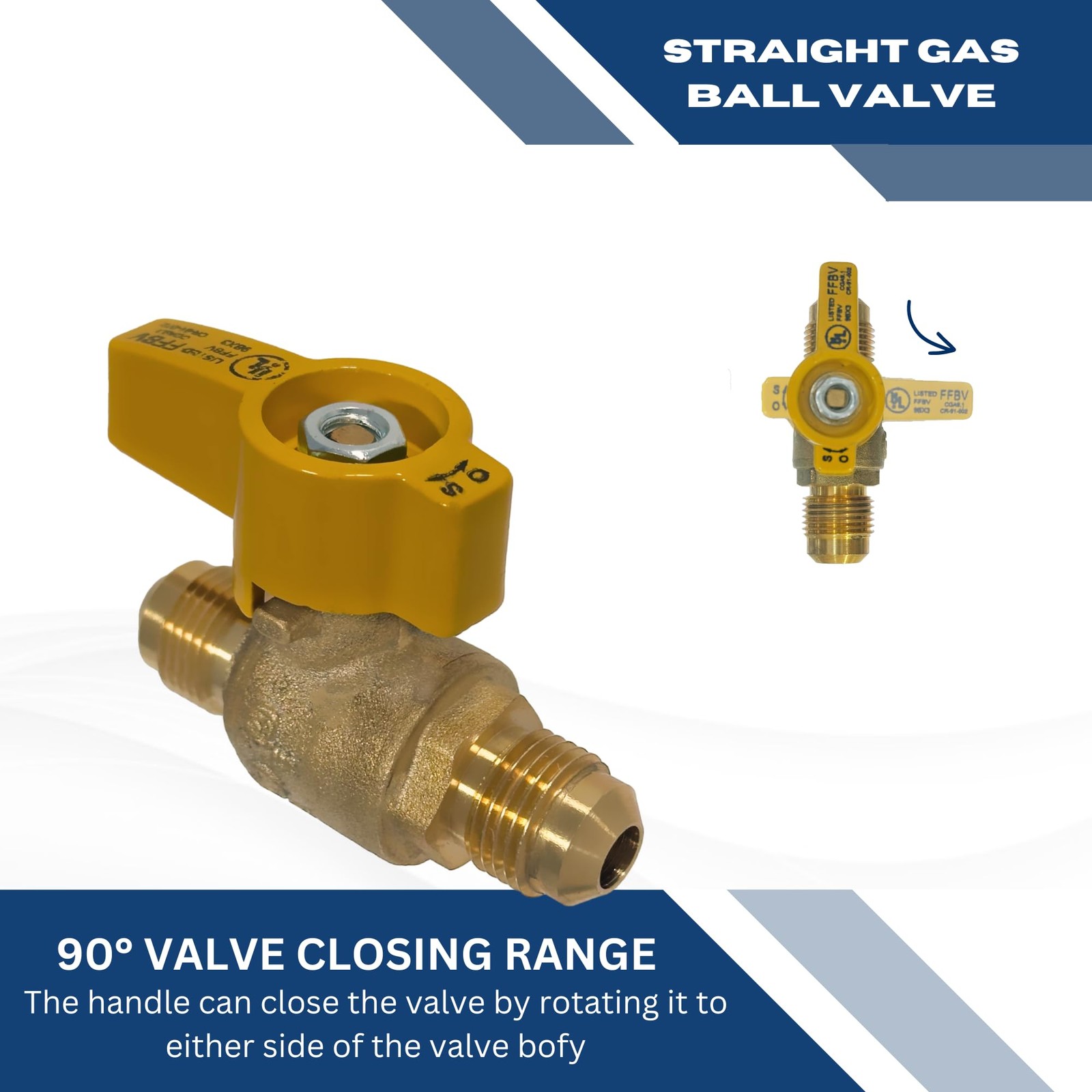 3/8 Inch Flare X 3/8 Inch Flare Gas Valve 1/4 Inch Turn Propane Natural Gas